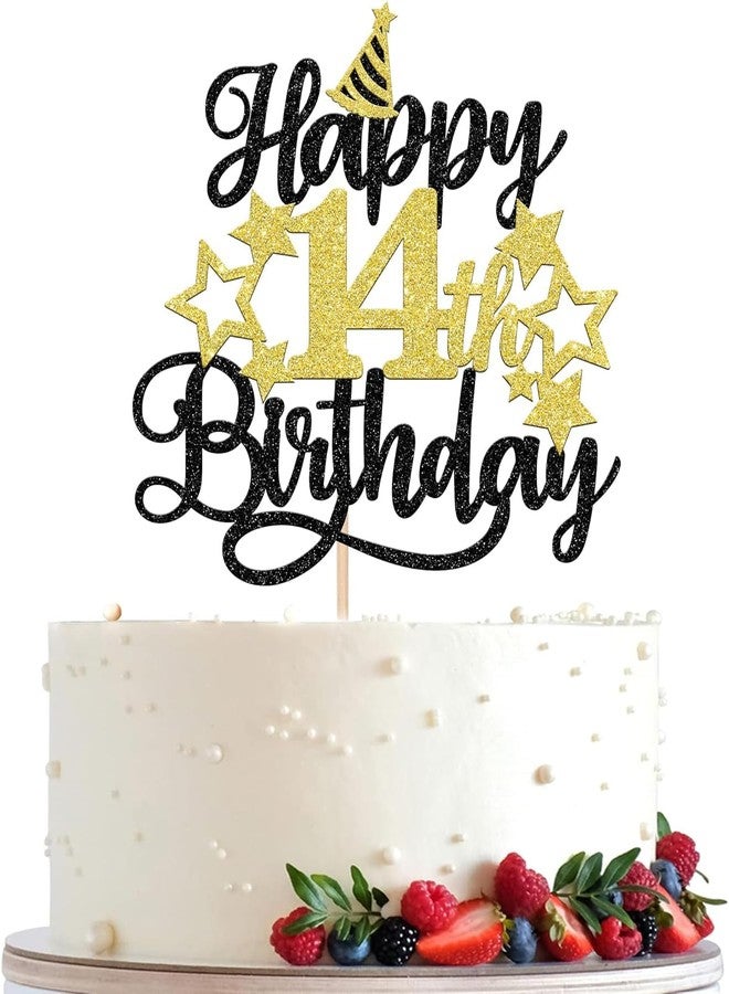 Confetti! Glittering 14th Birthday Cake Topper with Star Hat - Cheers to 14 Years! Fabulous Cake Decorations for Kids' 14th Birthday & Anniversary Party Supply - Image 1
